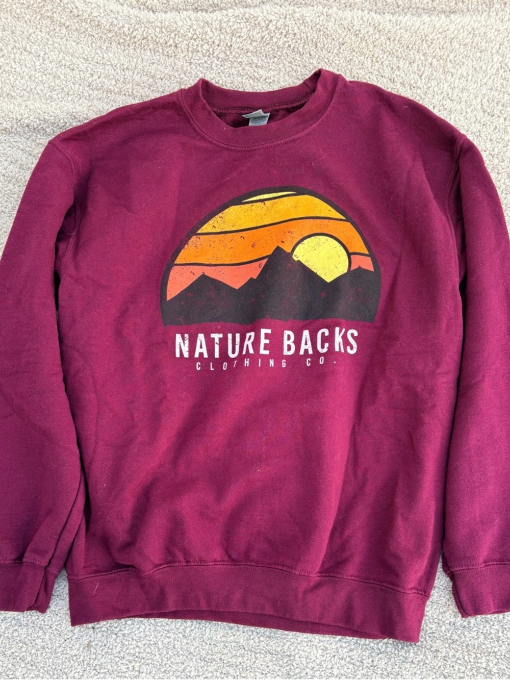 Unisex Maroon Burgundy Nature Backs Mountain Graphic Crewneck Sweatshirt